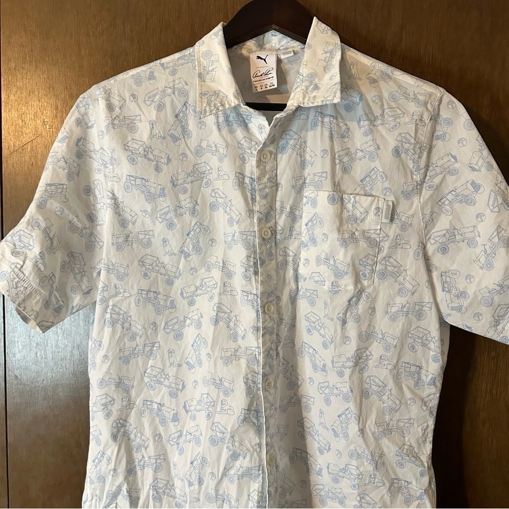 Puma x Arnold Palmer Men’s White Best Friend Print Button-up Shirt Size Large - Picture 3 of 10